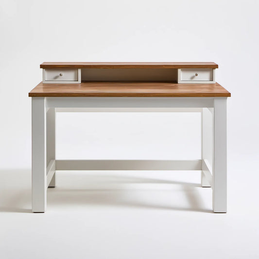 Biało-brązowe biurko z nadstawką i 2 szufladami, 120 x 60 x 95 cm, MDF